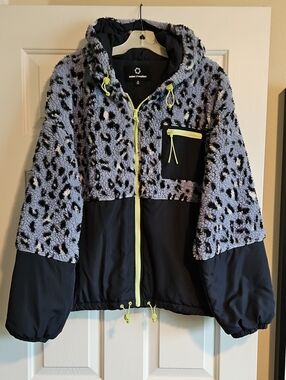 Sherpa Jacket w Neon Green Accents Windbreaker Women's XL Coat